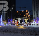 Новогоднее оформление ЖК Paradise Avenue. Светодиодные инсталляции (светодиодные фигуры) - Дед Мороз, снеговик,олени, сани, звезды.  » Кликните для увеличения ->