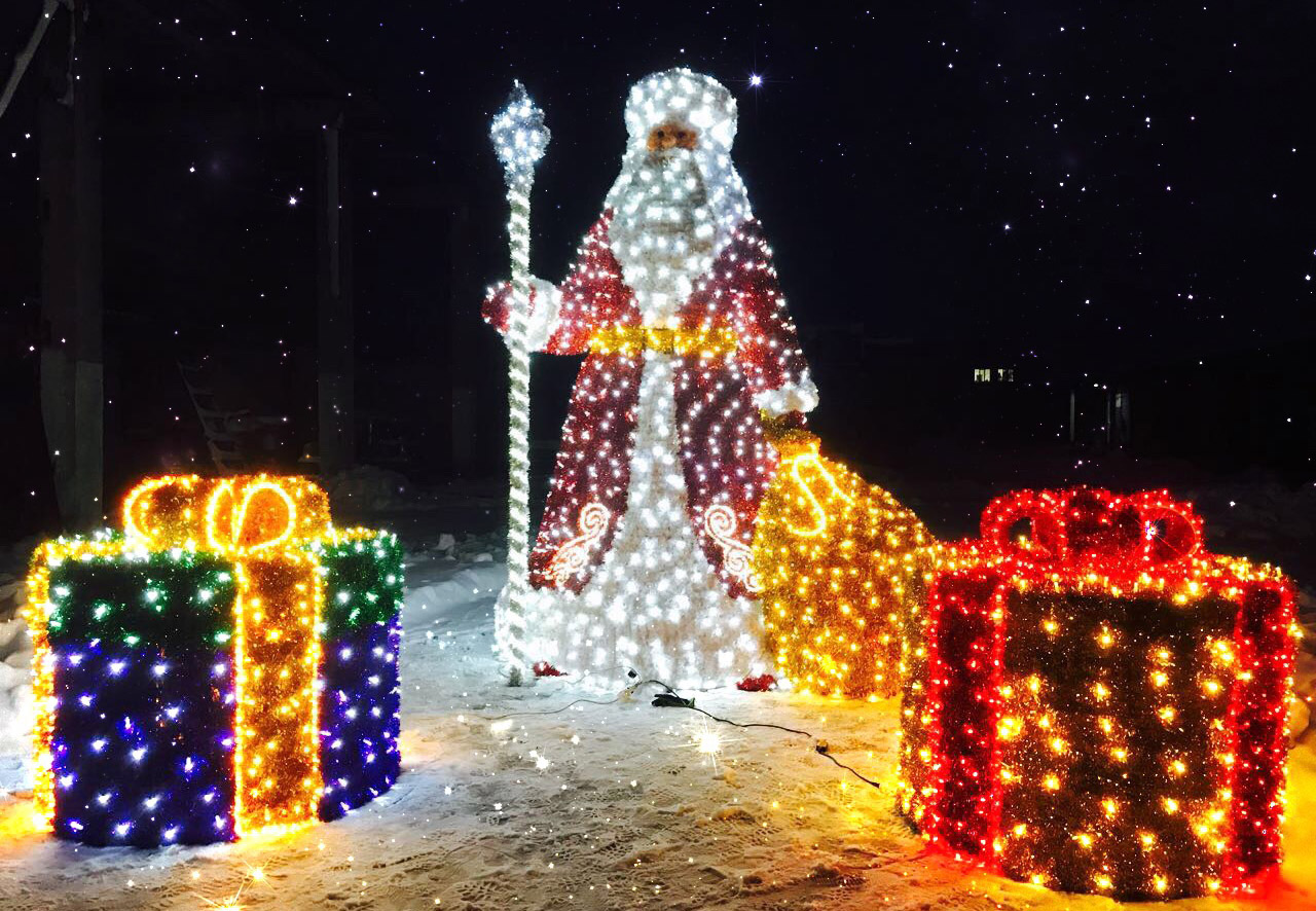 Светодиодная фигура Дед Мороз и объемные подарки