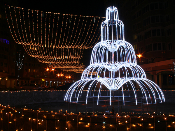 Светодиодный фонтан в ЖК София,  Зимний фонтан, световой фонтан 